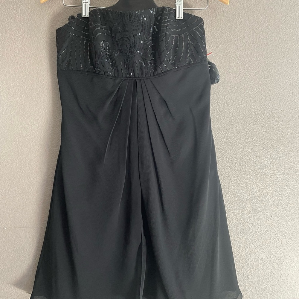 David's Bridal Black Strapless Sequin & Chiffon Dress. Size 8.  beautiful NWT